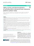 Safety, activity, and pharmacokinetics of camrelizumab in advanced Asian melanoma patients: A phase I study