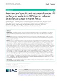 Prevalence of specific and recurrent/founder pathogenic variants in BRCA genes in breast and ovarian cancer in North Africa