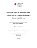 Doctoral thesis of Philosophy: Essays on the role of the incentives of issuers, transparency, and culture on the global IPO underpricing difference