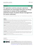Pre-operative anemia and peri-operative transfusion are associated with poor oncologic outcomes in cancers of the esophagus: Potential impact of patient blood management on cancer outcomes
