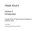 Trade policy: Lecture 1 - Introduction