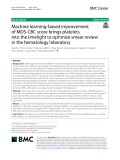 Machine learning-based improvement of MDS-CBC score brings platelets into the limelight to optimize smear review in the hematology laboratory