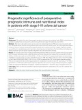 Prognostic significance of preoperative prognostic immune and nutritional index in patients with stage I–III colorectal cancer