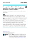 An epigenetic and transcriptomic signature of immune tolerance in human monocytes through multi-omics integration