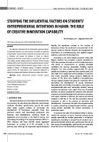 Studying the influential factors on students' entrepreneurial intentions in Hanoi: The role of creative innovation capability